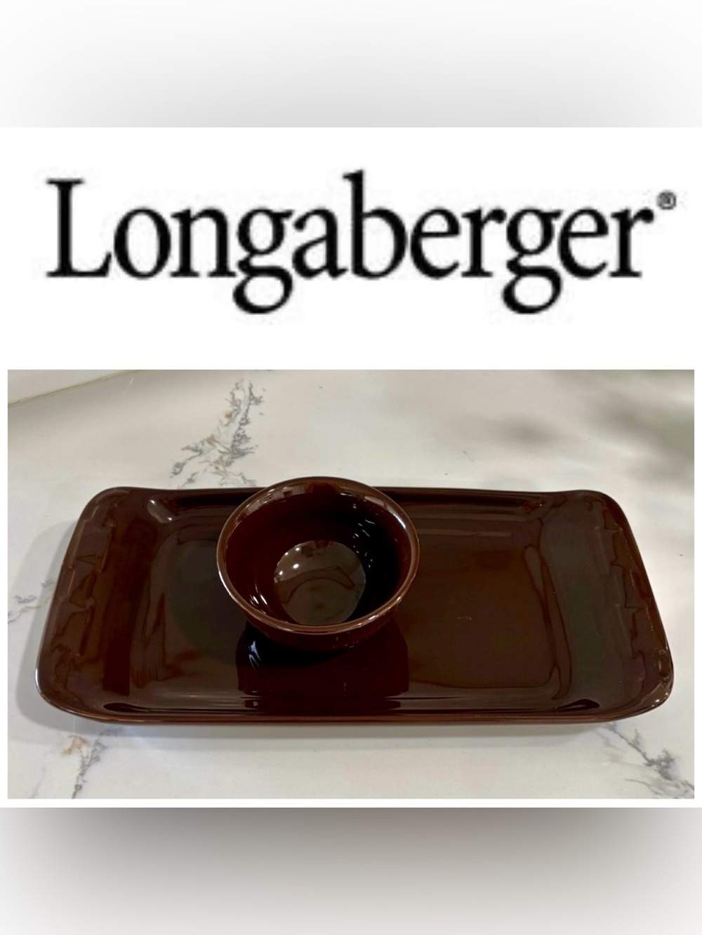 LONGABERGER Pottery Woven Traditions Chocolate Serving Plate & Bowl Set